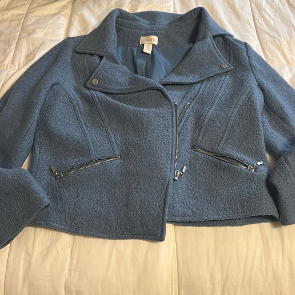 Chico's Jackets & Blazers - Chicos Boiled Wool Motorcycle Jacket Blue Silver